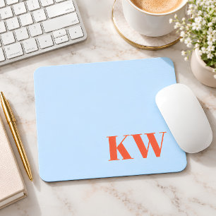 Moderna blå orange monogram initialer personliga musmatta