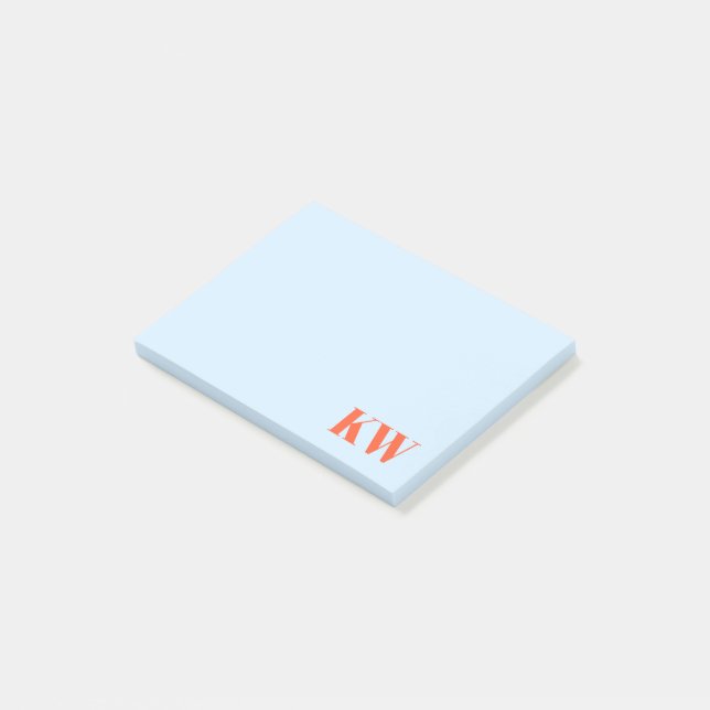 Moderna blå orange monogram initialer personliga post-it block (Vinklad)