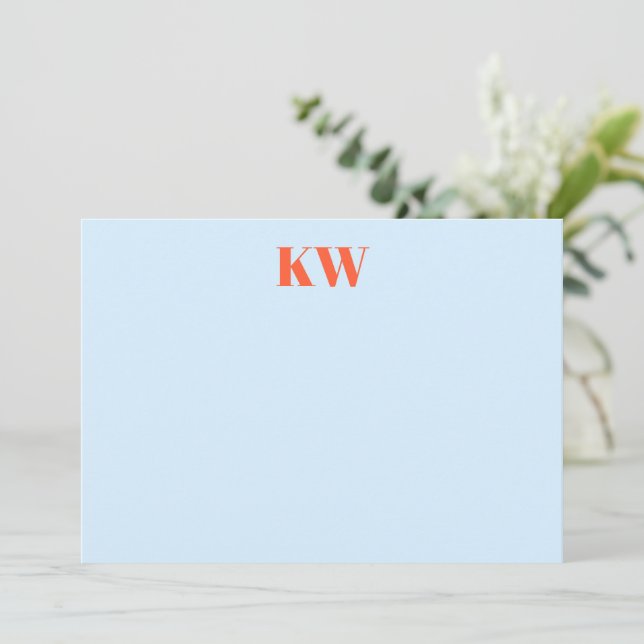 Moderna blå orange monogram initialer personliga  tack kort (Stående Fram)