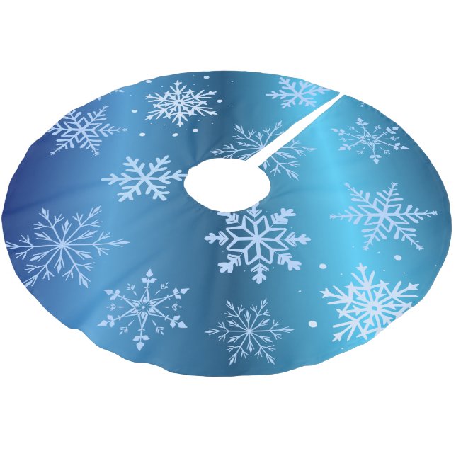 Moderna blå snöflingor  julgransmatta borstad polyester (Vinklad)