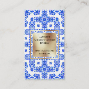 Moderna blå vita plattor guld, Medelhavsregionen Visitkort