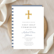 Moderna blåa ränder Kors Pojke Första kommunion