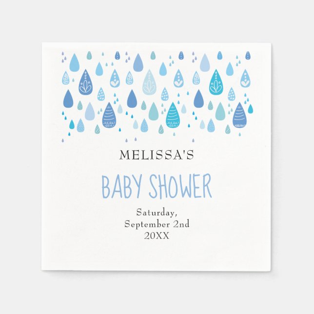 Moderna blåa regndroppar Baby Boy Shower-strössel Pappersservett (Framsidan)