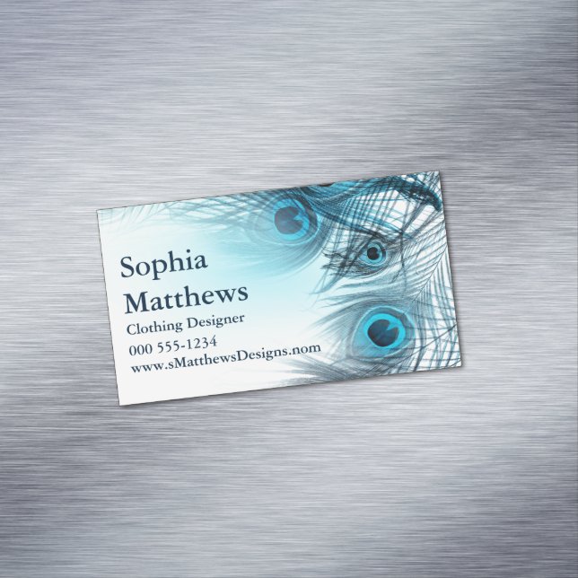 Moderna blåttpåfågelfjädrar magnetiska visitkort (In Situ)