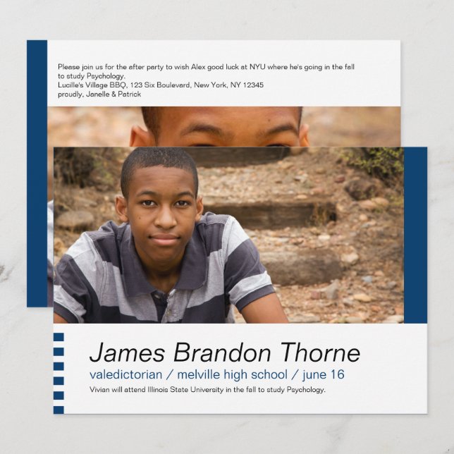 Moderna block i Blue 2 Photo Studenten Inbjudan (Fram/baksida)