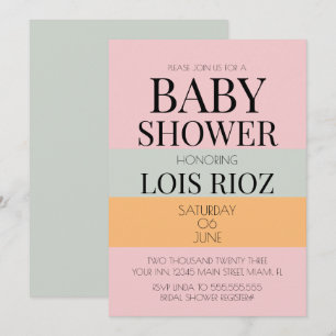 Moderna block rosa mint ljust djärv baby shower inbjudningar