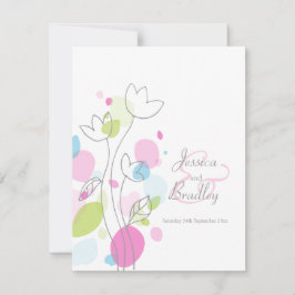 Moderna blomblad av konetti-blommor, färgade bröll inbjudningar