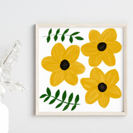 Moderna blomgrafiska konstverk i fet gul stil poster