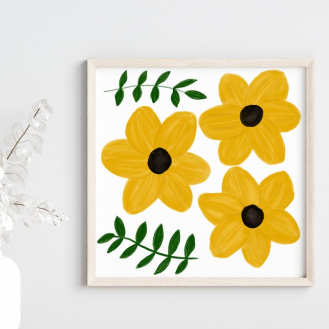 Moderna blomgrafiska konstverk i fet gul stil poster (Skapare uppladdad)