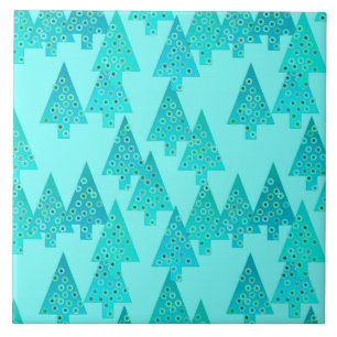 Moderna blommajulgranar - aqua & påfågel kakelplatta