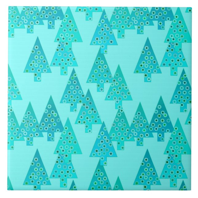 Moderna blommajulgranar - aqua & påfågel kakelplatta (Framsidan)