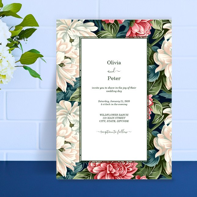 Moderna blommiga bröllopsinbjudningar med djärv st inbjudningar (Bold Modern Floral Wedding Invitation)