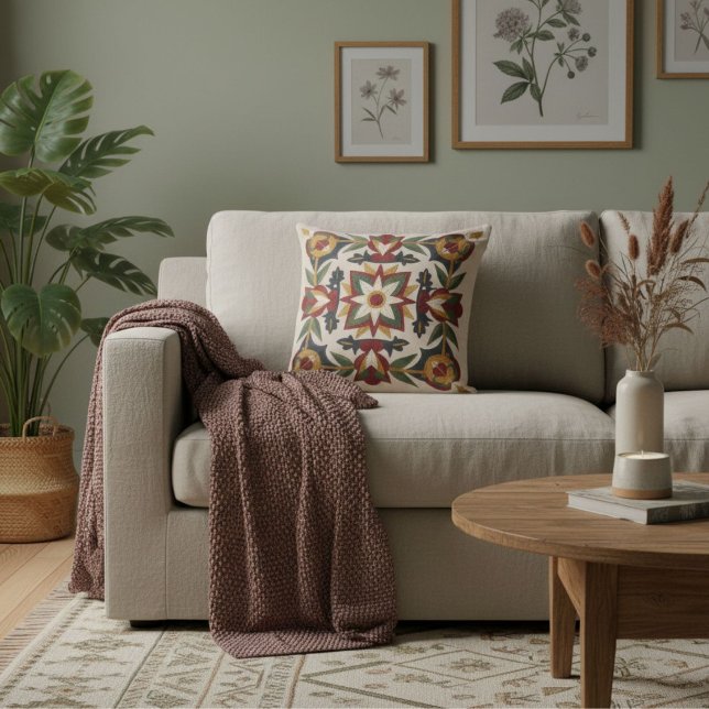  Moderna blommiga geometriska motiv retro mönster  Kudde (Skapare uppladdad)