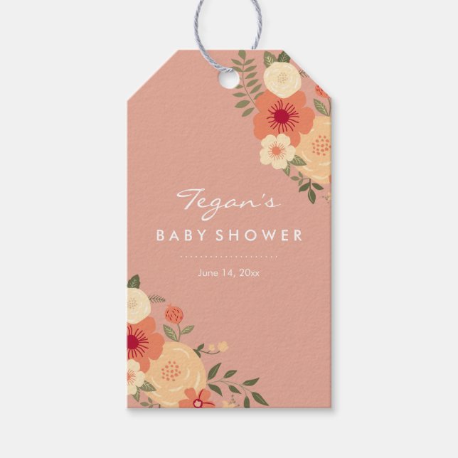 Moderna blommiga presentkort för baby shower med p presentetikett (Framsidan)