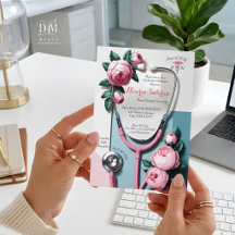 Moderna Blommiga Rosa Rosor Stetoskop Examen