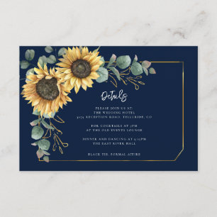 Moderna blommiga solrosbröllopsreception detaljer tilläggskort
