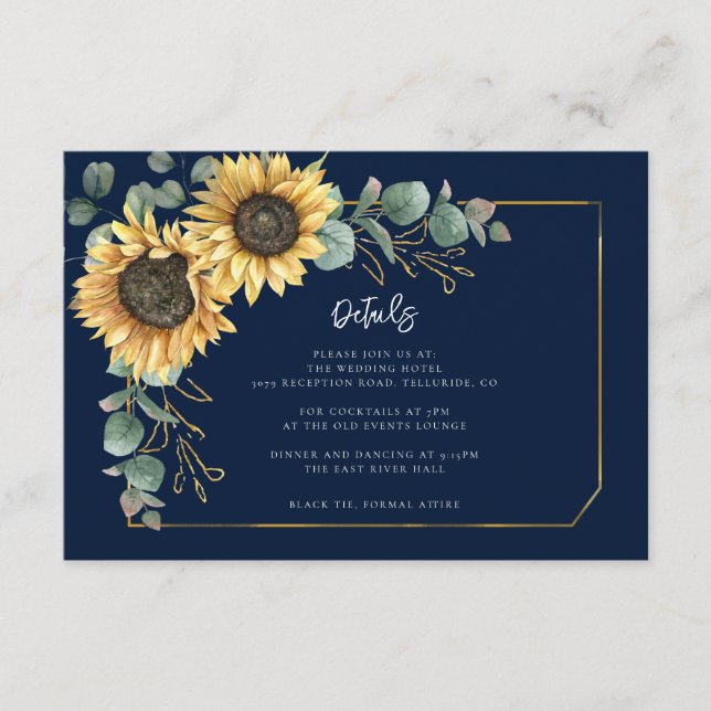 Moderna blommiga solrosbröllopsreception detaljer tilläggskort (Framsida)