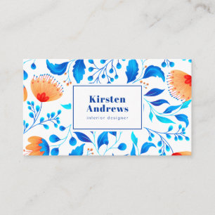 Moderna blommor av blått blommönster visitkort