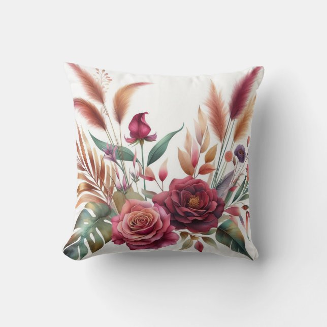 Moderna blommor från Burgundy färg ro Kudde (Framsida)