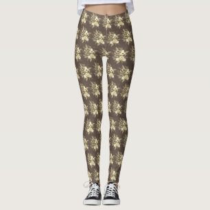 Moderna blommor i beige på brunt leggings