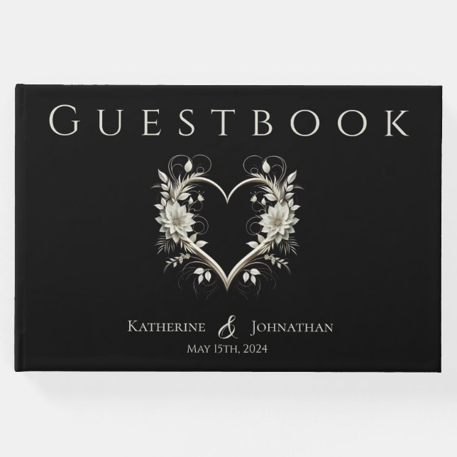 Moderna blommor med Heart Bröllop Gästböcker (Framsida)