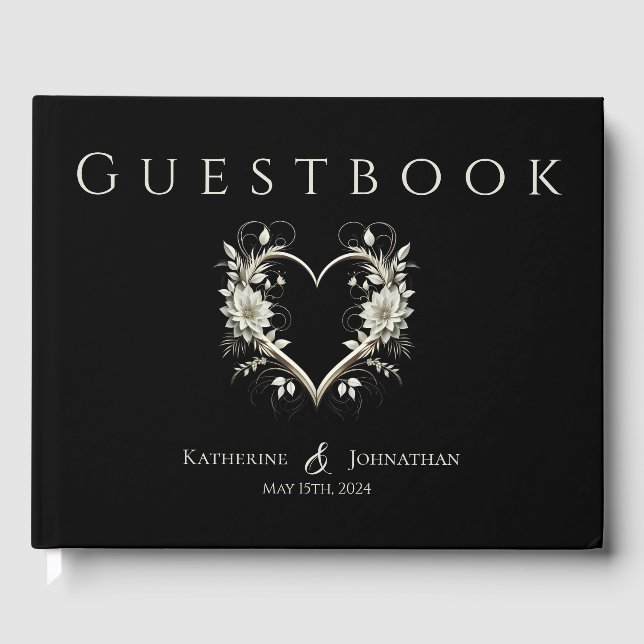 Moderna blommor med Heart Bröllop Gästböcker (Framsida)