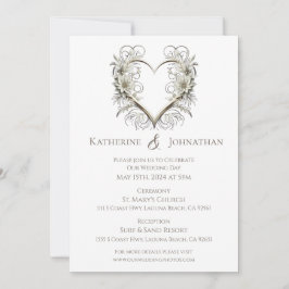 Moderna blommor med Heart Bröllop Inbjudningar