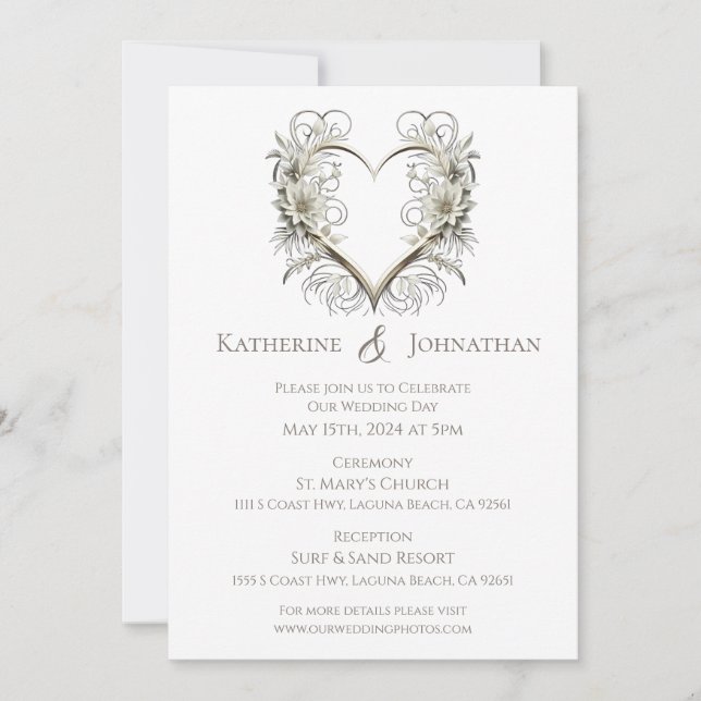 Moderna blommor med Heart Bröllop Inbjudningar (Framsida)
