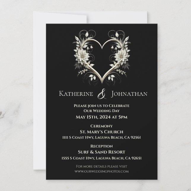Moderna blommor med Heart Bröllop Inbjudningar (Framsida)