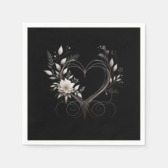 Moderna blommor med Heart-Bröllop- Pappersservett (Framsidan)