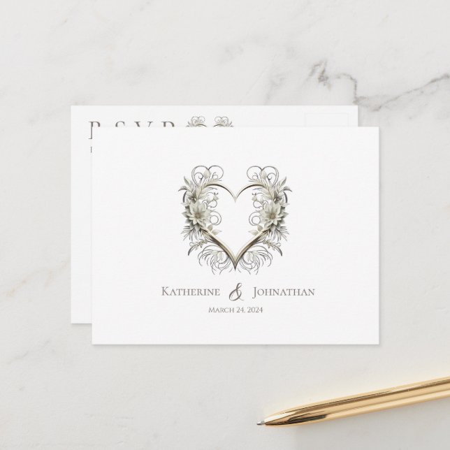 Moderna blommor med Heart-OSA-Bröllop- Vykort (Fram/Back In Situ)