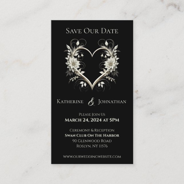 Moderna blommor med hjärtslitande datum- visitkort (Framsida)