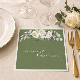 Moderna blomstergröna bröllopsservetter med namn pappersservett