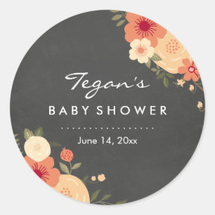 Moderna blomstermönstrade kritskrift baby shower-k runt klistermärke