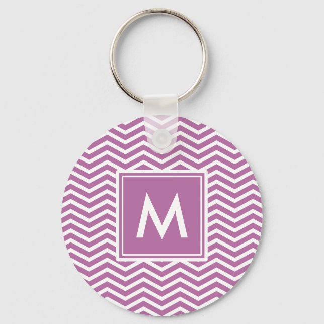 Moderna Bodacious Lila Chevrons Med Monogram Nyckelring (Framsida)