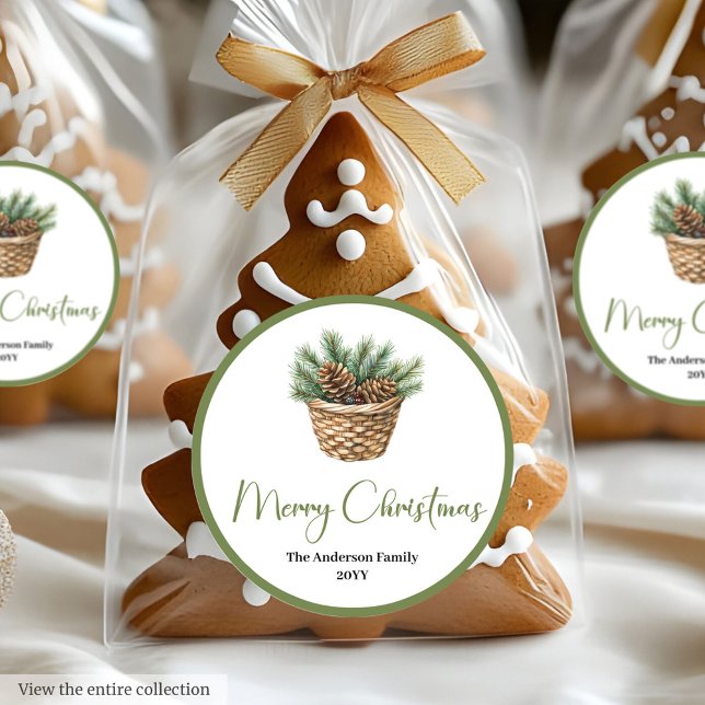 Moderna bohemiska botaniska julcirkulära etiketter (Modern Bohemian Botanical Christmas Round Label

)