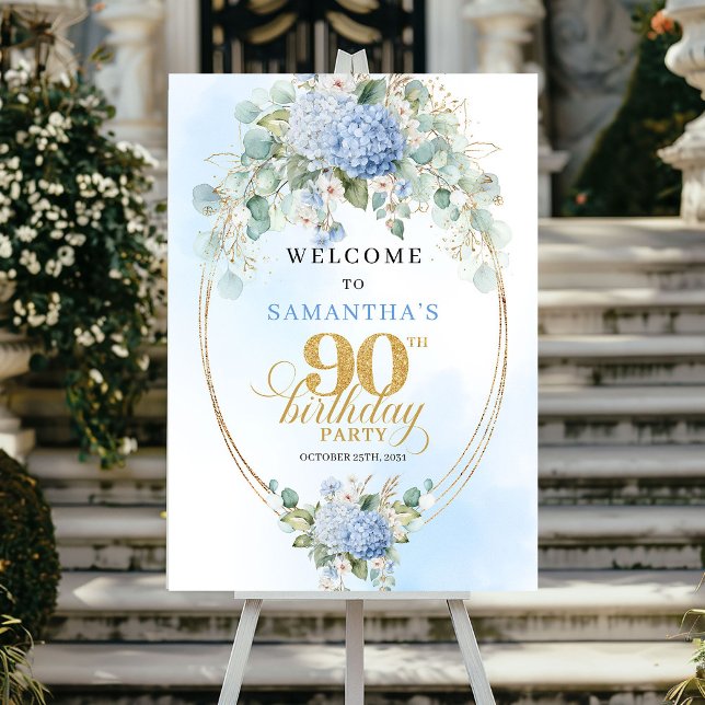 Moderna Bohemiska Hortensior 90-årsdag Välkommen Poster (Modern Bohemian Hydrangeas 90th Birthday Welcome)