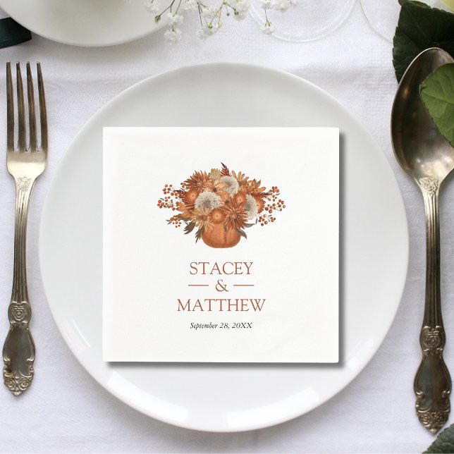 Moderna Boho Blommor med Kruka Terrakotta Bröllop Pappersservett (Modern boho flowers with pot terracotta wedding napkins add earthy artistic charm to receptions.)