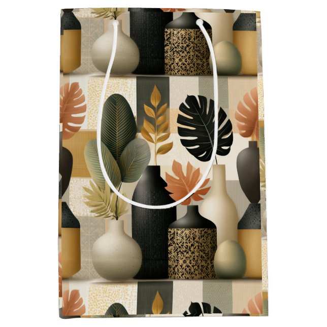 Moderna Boho-keramiska vaser och botaniska blad (Framsidan)