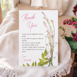 Moderna boho vilda blommor skrivstil foto bröllops tack kort