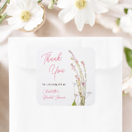 Moderna boho vilda blommor tack bröllopsdusch fyrkantigt klistermärke