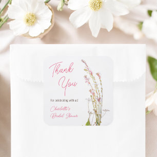Moderna boho vilda blommor tack bröllopsdusch fyrkantigt klistermärke