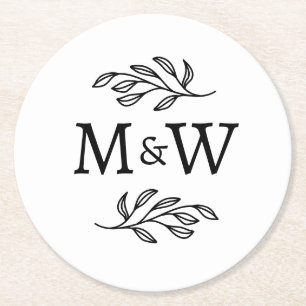 Moderna Bokstäver Med Monogram För Par Elegant Bot Underlägg Papper Rund
