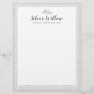 Moderna botaniska blad grenar Silver minimalistisk Brevhuvud