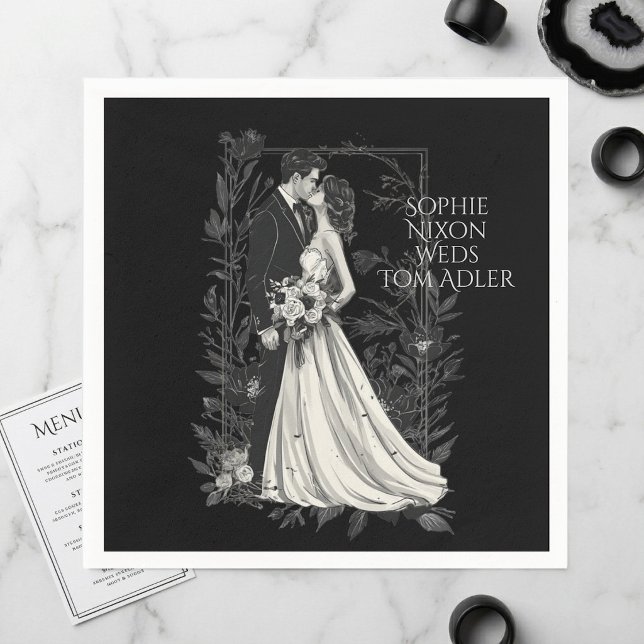 Moderna botaniska monokroma blommor anpassad bild  pappersservett (Modern Botanical Monochrome Florals Custom Photo Napkins)