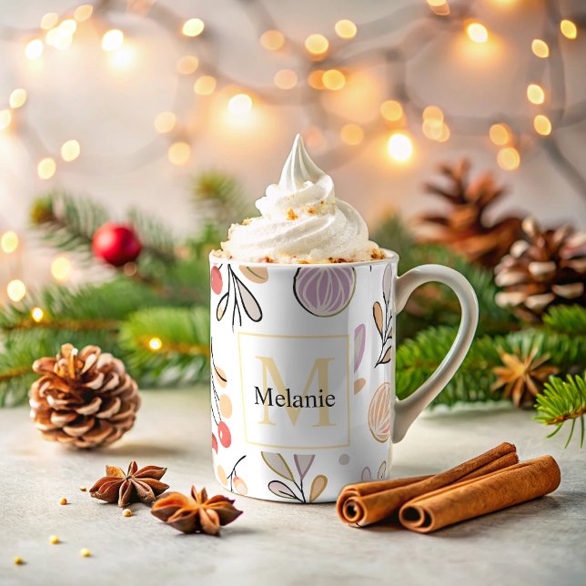 moderna botaniska vattenfärgsmonogramhelgdagar kaffemugg (Skapare uppladdad)