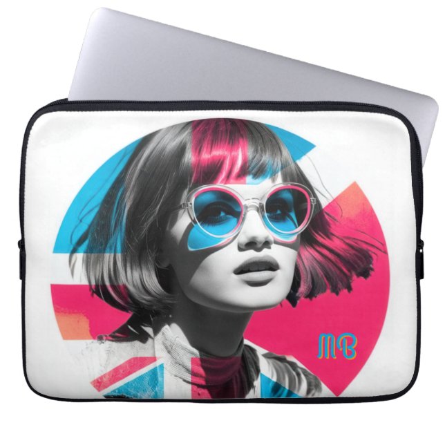 Moderna brittiska popkonststyling cool tjej retro  laptop fodral (Framsidan)