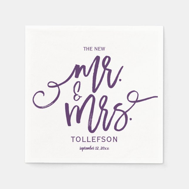 Moderna bröllokservetter | Brush Script (Plommon) Pappersservett (Framsidan)
