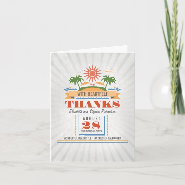 Moderna bröllomskort tack för beach kort (Framsida)