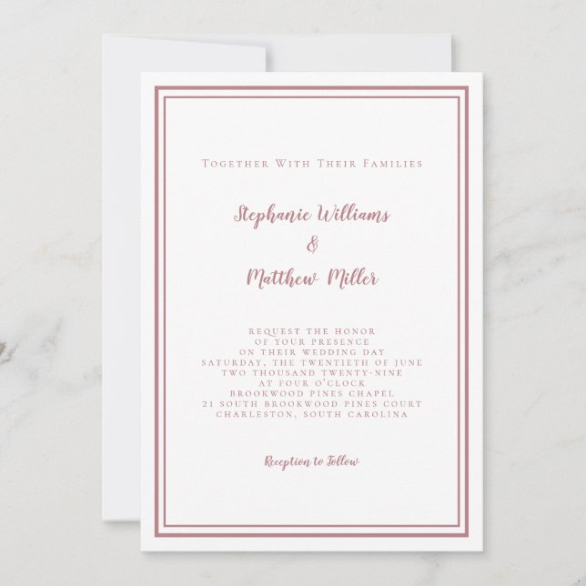 Moderna Bröllop & RSVP QR-kod Detaljer Dusty Rose Inbjudningar (Framsida)